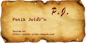 Petik Jolán névjegykártya