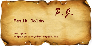 Petik Jolán névjegykártya
